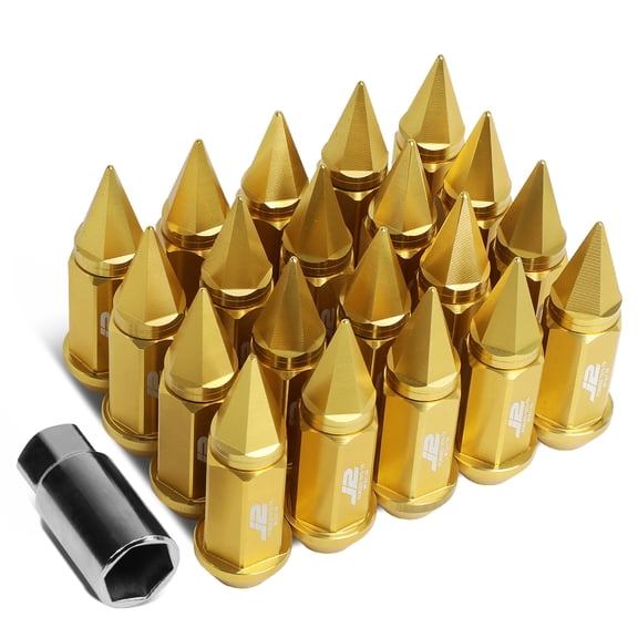 J2 Engineering LN-T7-020-15-GD J2 Engineering 7075 -T6 Forged Aluminum M12 x 1.5 20Pcs 75mm Spiky Cap Lug Nut w/ Adapter Gold