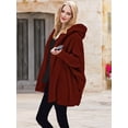 thumbnail image 2 of Women'S Solid Color Long-Sleeved V-Neck Hooded Jacket Casual Loose Plush Buttonless Jacket Wine Red XXL, 2 of 5