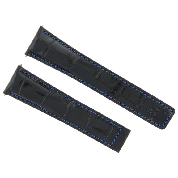 19MM LEATHER STRAP BAND FOR TAG HEUER CARRERA TWIN TIME WATCH BLACK BLUE STITCH