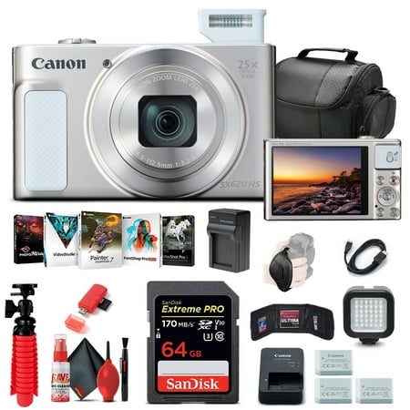 Canon PowerShot SX620 HS Digital Camera (White) (1074C001) + 64GB Card + More