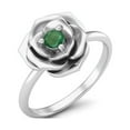 thumbnail image 2 of 925 Sterling Silver 3 MM Round Emerald Blossom Rose Flower Valentines Day Gifts Ring, 2 of 3