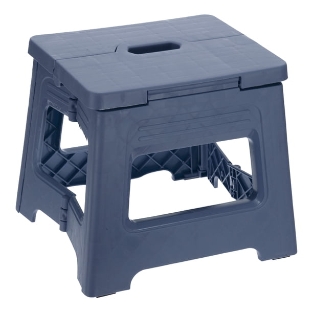 Uxcell Taburete de paso plegable de 8" para adultos, capacidad de 88 lbs, taburete antideslizante con mango, azul, pequeño