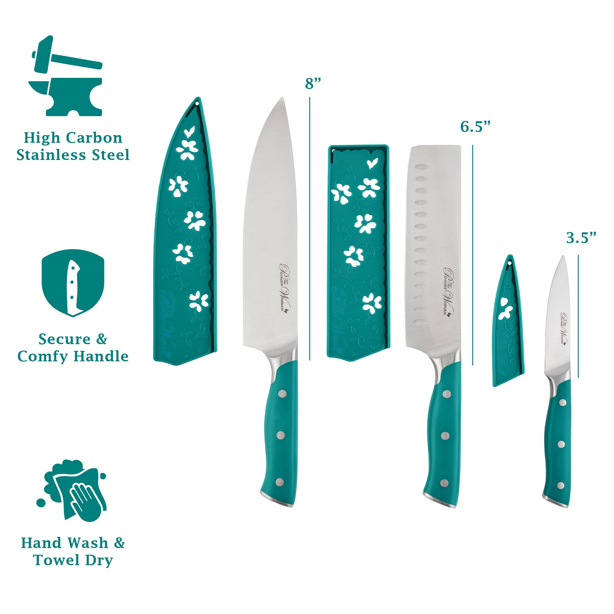 The Pioneer Woman Pioneer Signature 3-Piece Stainless Steel Cutlery Set, Teal