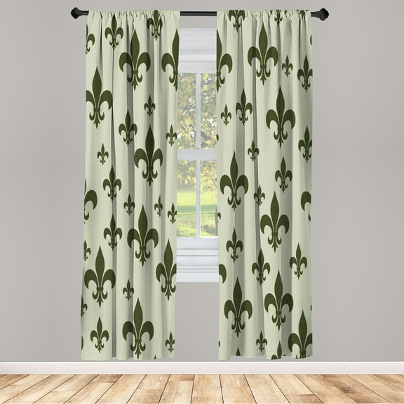 Ambesonne Fleur De Lis Curtains, Lily Pattern Retro Art, Pair of 28"x95", Olive Green
