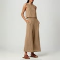 thumbnail image 5 of Women's Solid Color Linen 2 Piece Set Sleeveless Crop Top With Buttons And Wide Leg Pants Womens Pants, 5 of 8