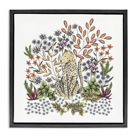 Jungle Wildlife Leopard Black Framed Floater Canvas Wall Art, design by Cecilia Battaini