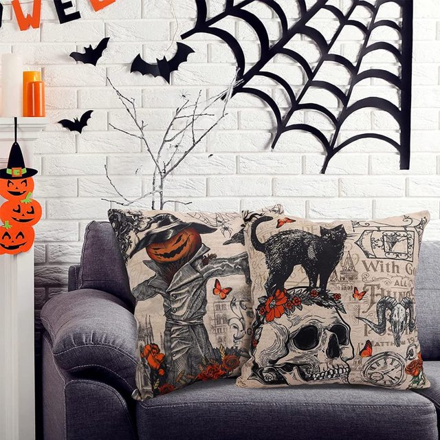Taie d'oreiller Halloween, 4 Pièces Housse de Coussin Halloween, Housse canapé avec crane citrouille pour la fête d'halloween, decoration maison (45 x 45 cm) ShuxiuWang 8390614298927
