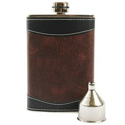Primo Liquor Flasks 8oz Stainless Steel 18/8#304 Brown/Black PU Leather Premium/Heavy Duty Hip Set - Includes Funnel and Gift Box