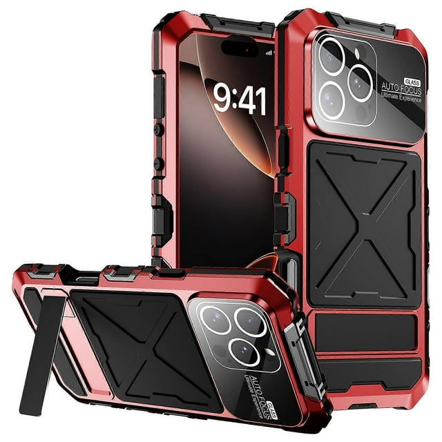 R-JUST RJ09-1 For iPhone 16 Pro Max Case Silicone Aluminium Alloy Phone Cover with Screen Film - Bla