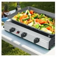 25.6 Inch 3 Burner BBQ Gas Grill Griddle, Stainless Steel Portable