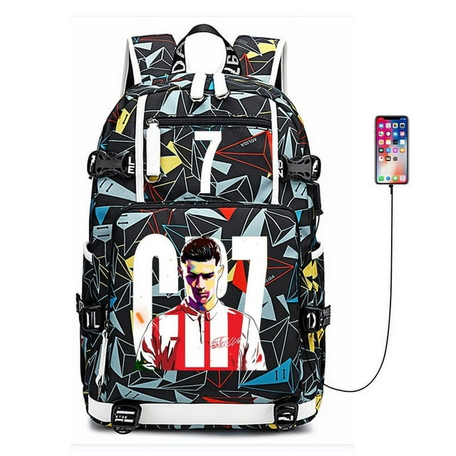 Soccer Player R-onaldo Multi-function School Bag, Travel Laptop Bag With USB Charging Port, Student School Bag-SHUNJING