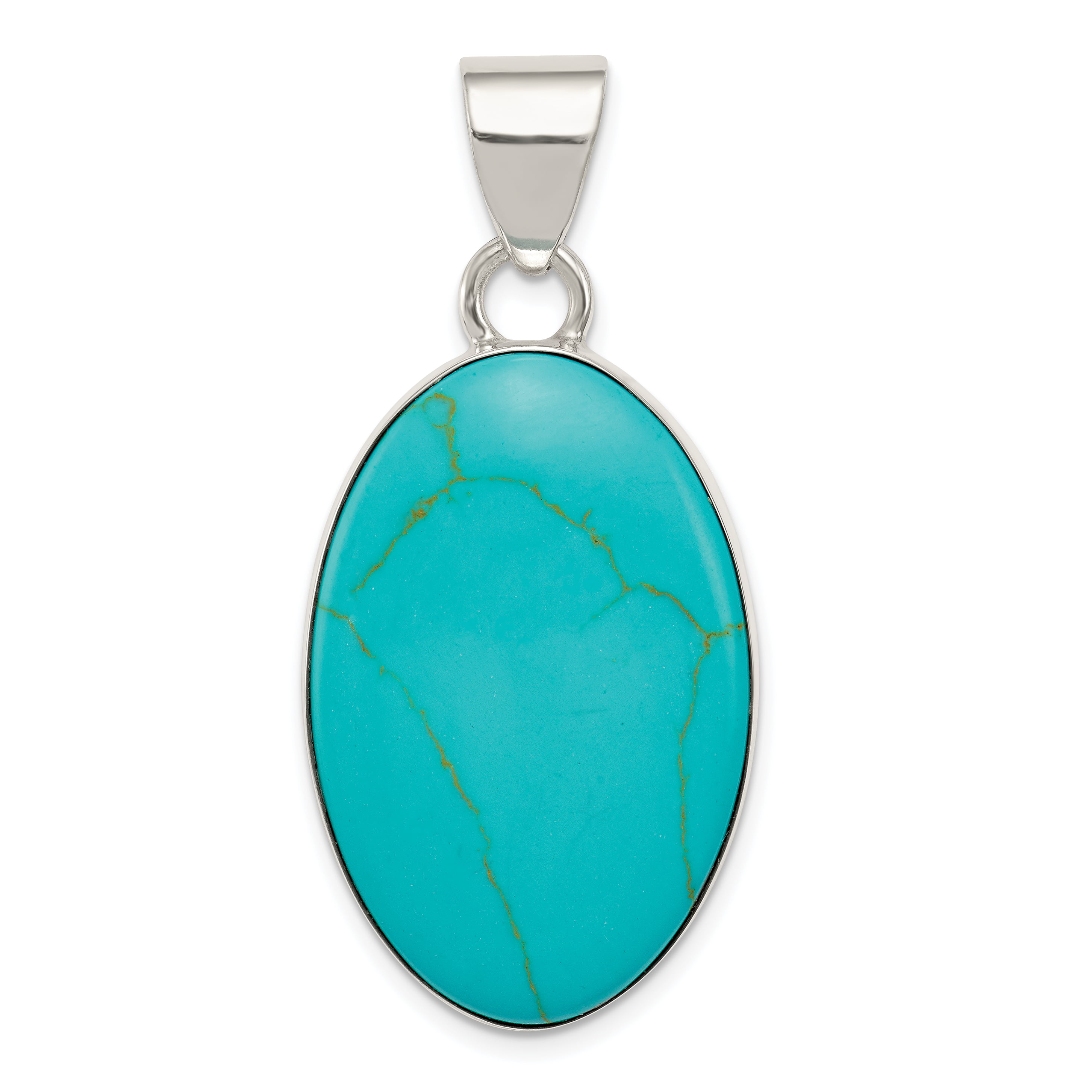 Sterling Silver Turquoise Polished Oval Pendant Solid 20 mm 42 mm Pendants & Charms Jewelry 