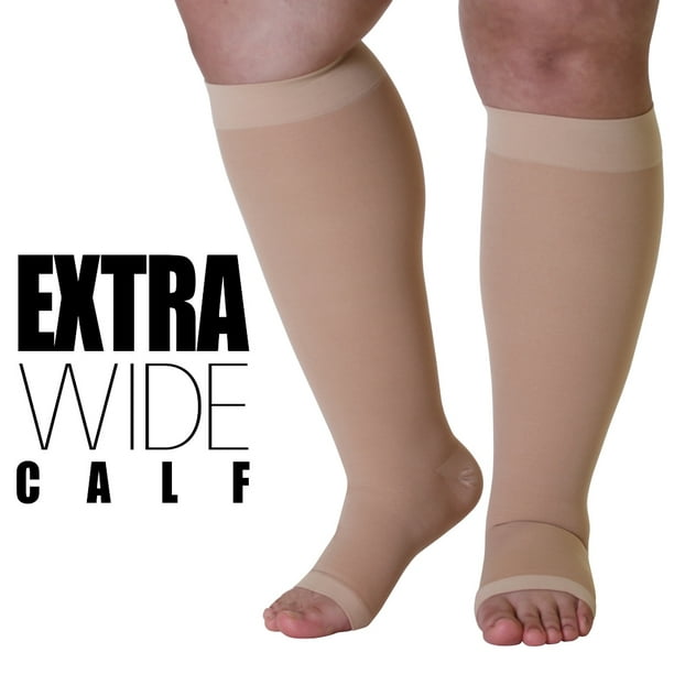 3XL Plus Size Beige Mojo Compression 2030mmHg Support Stockings Open