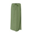 thumbnail image 4 of VBTAPA Women's Summer Linen Maxi Skirt Drawstring Low Waist A Line Casual Skirts Flared Long Skirt Green XL, 4 of 8
