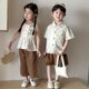 thumbnail image 3 of Conjunto de manga corta de verano para niños, camisa de algodón, traje para niñas, Top sin mangas y pantalones recortados, ropa para hermanos, 2 uds., 3 of 6
