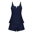 thumbnail image 5 of ZHOGXU Women's Tankini Swimsuit Sleeveless Solid Color Top And Bottoms Comfortable Stylish Two Piece Swimwear For Beach Pool,Navy,M, 5 of 6