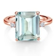 thumbnail image 2 of Gem Stone King 18K Rose Gold Plated Silver 12X10MM Sky Blue Simulated Aquamarine and 2MM White Moissanite 3 Stone Engagement Ring for Women | 5.49 Cttw | Gemstone March Birthstone | Size 5, 2 of 3