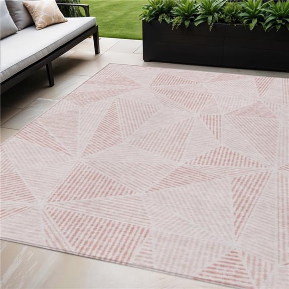 HomeRoots 578503 5 x 8 ft. Geometric Washable Indoor & Outdoor Rectangle Area Rug, Blush & Pink