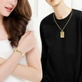 thumbnail image 2 of Gold Plated Stainless Steel Matching Puzzle Couples Heart Bracelet and Shield Key Pendant Necklace for Men and Women SN300, 2 of 6