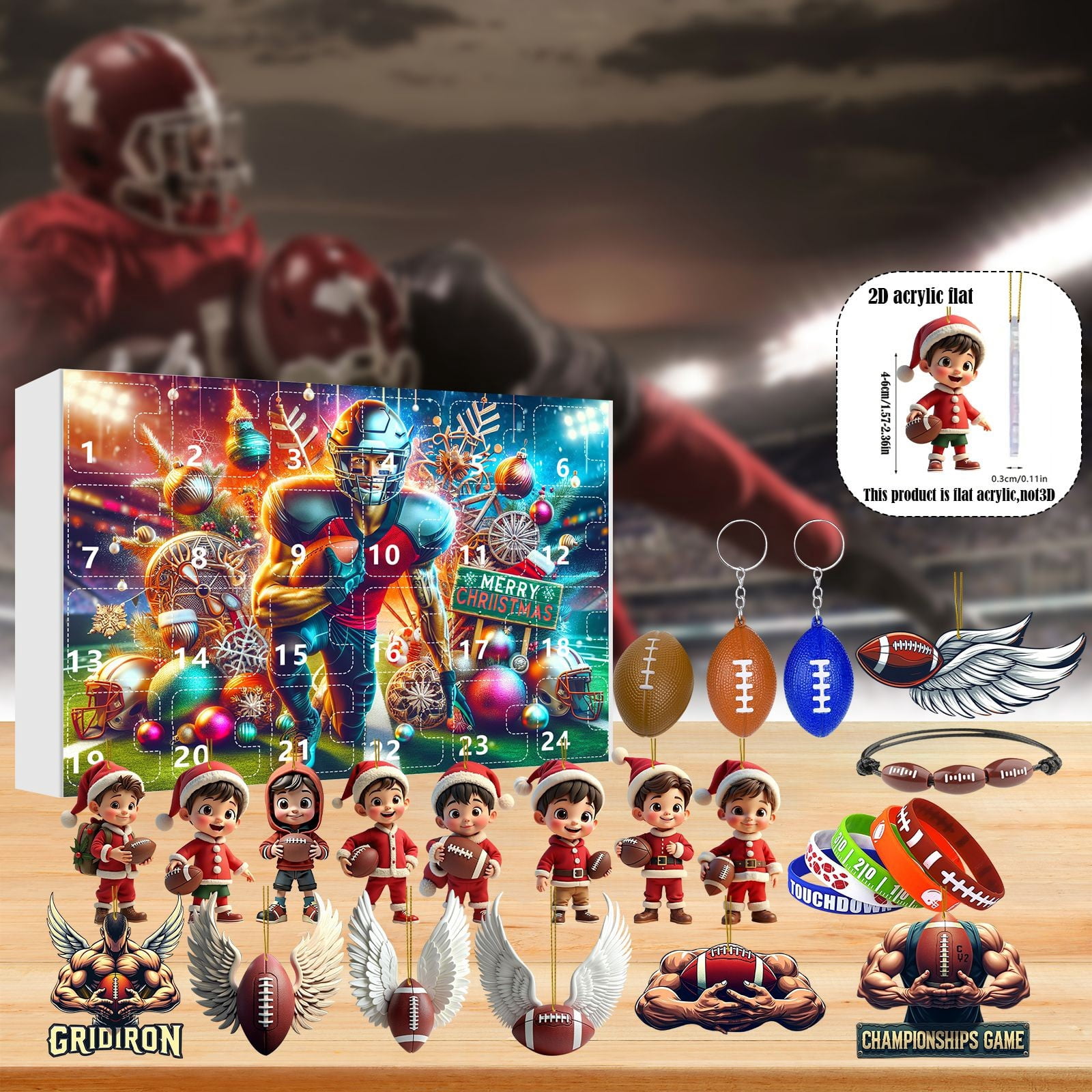 Calendrier De L'Avent Rugby 2024 - 24 Surprises - Pendentifs Acrylique - 26,5x18,5 Cm