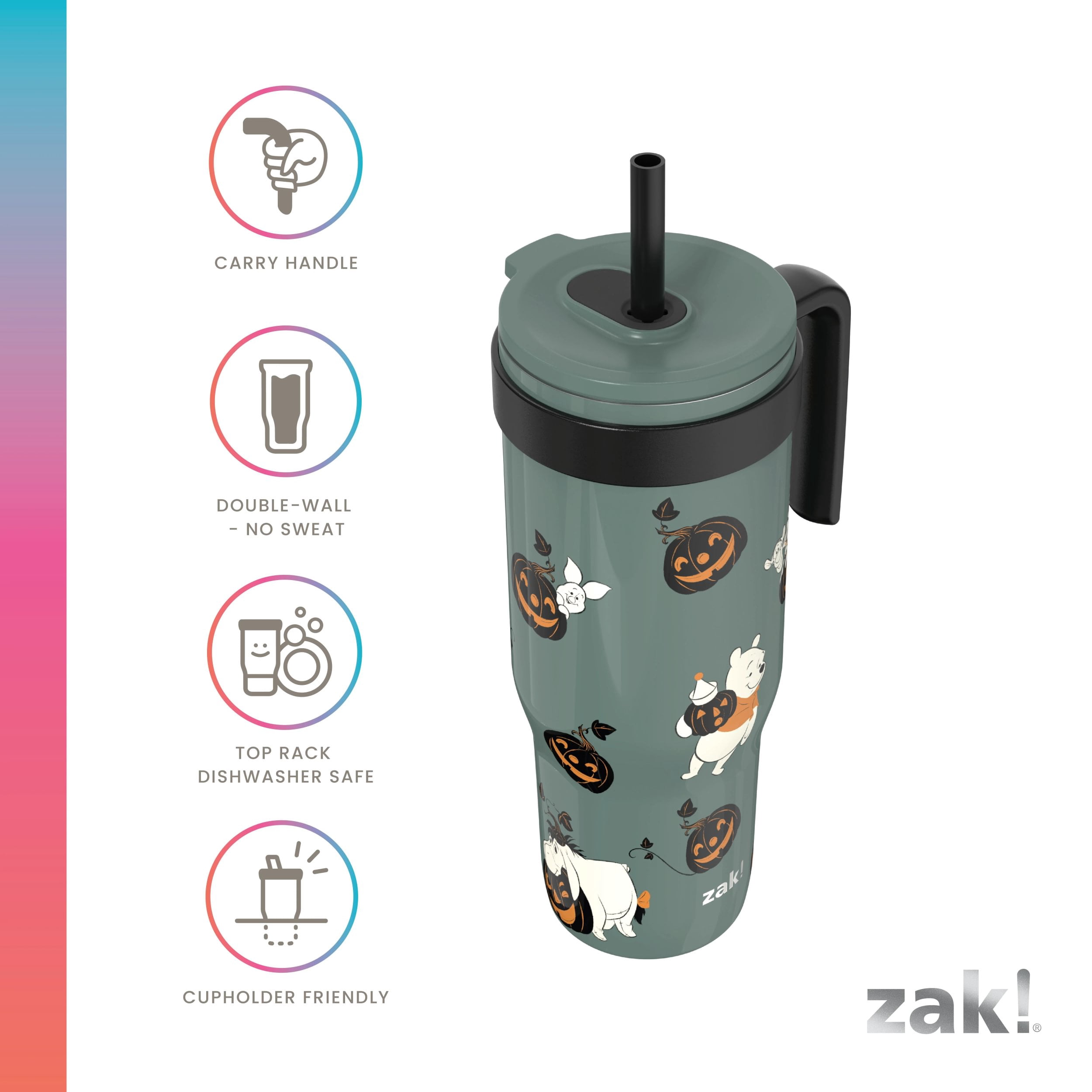 Zak Designs 30oz SS Straw Tumbler with a Handle, Green Pooh