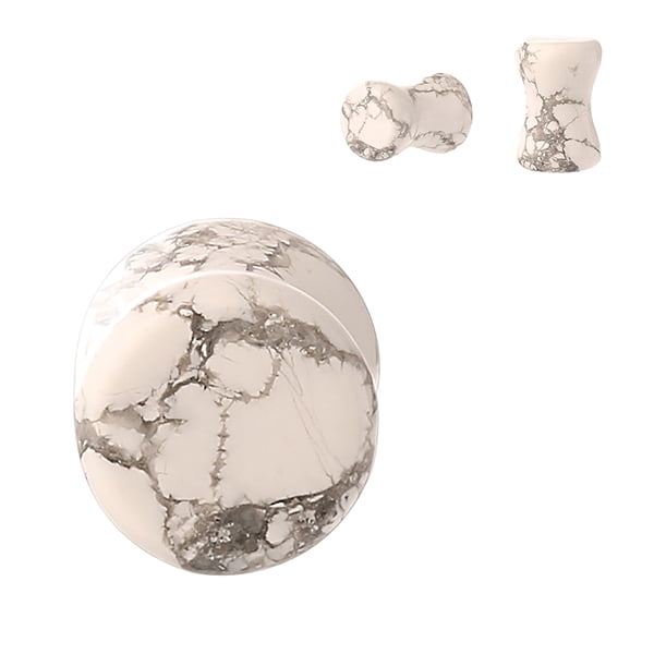 Women's Genuine Howlite 8mm Ear Plug Set, Natural Stone Body Jewelry for Stretched Ear Piercings