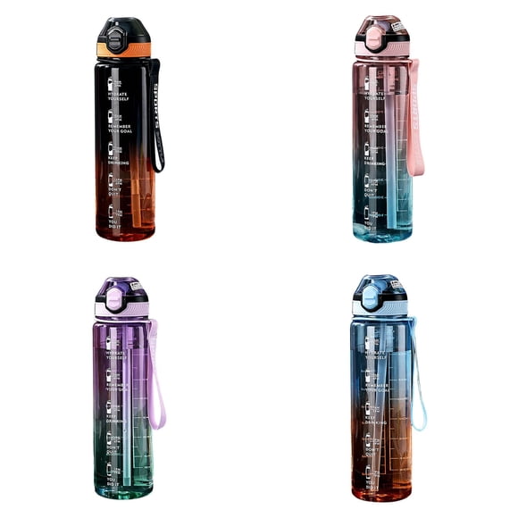 32 oz Motivational Water Bottle with Time Marker - BPA-Free Leakproof Sports Bottle with Straw & Carrying Strap - Ideal for Gym, Hiking & Office - Gift for Gym Fitness & Outdoor