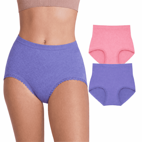 LovePats High Waisted Womens Underwear Cotton Panties for Women, High Rise Underwears, 2XL-3XL, Pink and Violet, Pack of 2