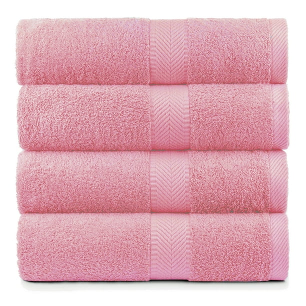 Terry Cotton bath Towels, Rose Pink, Set of 4