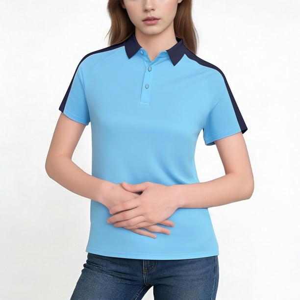 Negocios Casual Tops para las Mujeres de Manga Corta Camisa de Solapa con Cuello Blusa Clásica Ajusta Elástico Suave para la Oficina Verano