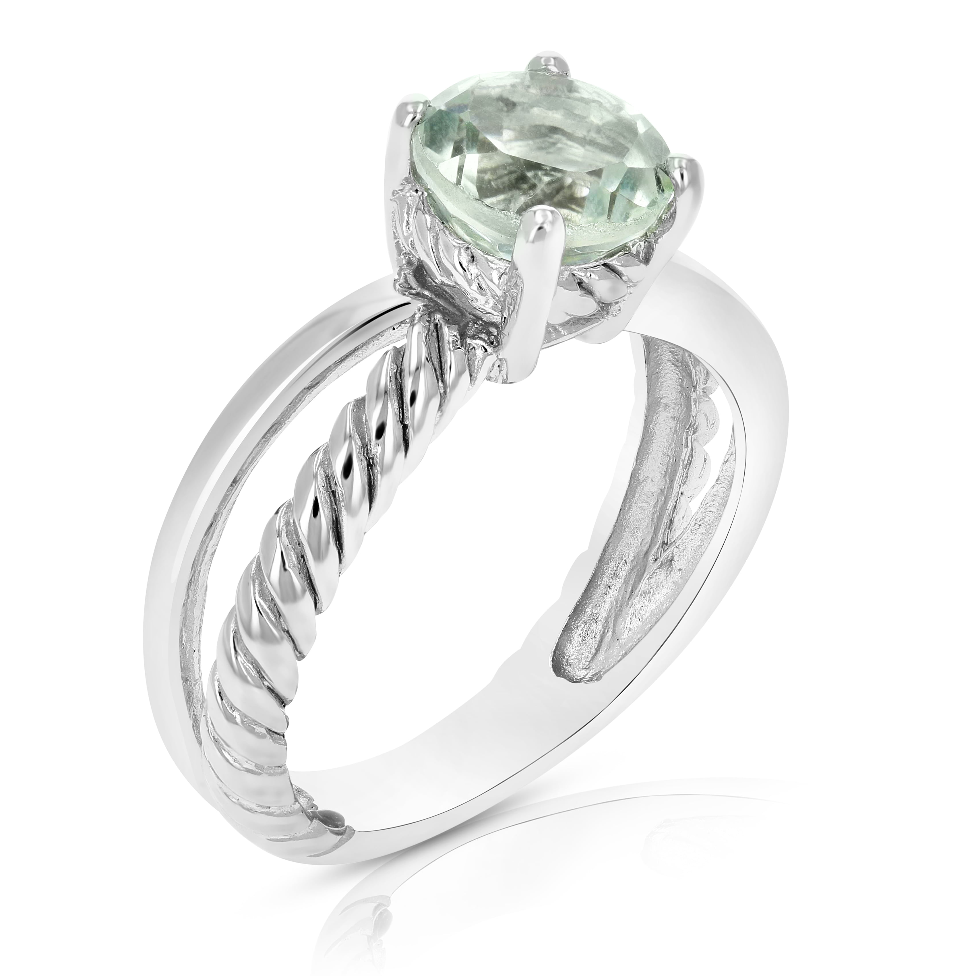 2.50 cttw Green Amethyst Ring .925 Sterling Silver with Rhodium Oval 11x9 MM