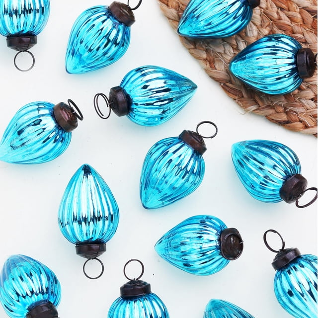 Adornos navideños IndianShelf vintage de cristal turquesa mercurio