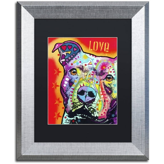 Dean Russo 'Thoughtful Pitbull' Black Matted Framed Art