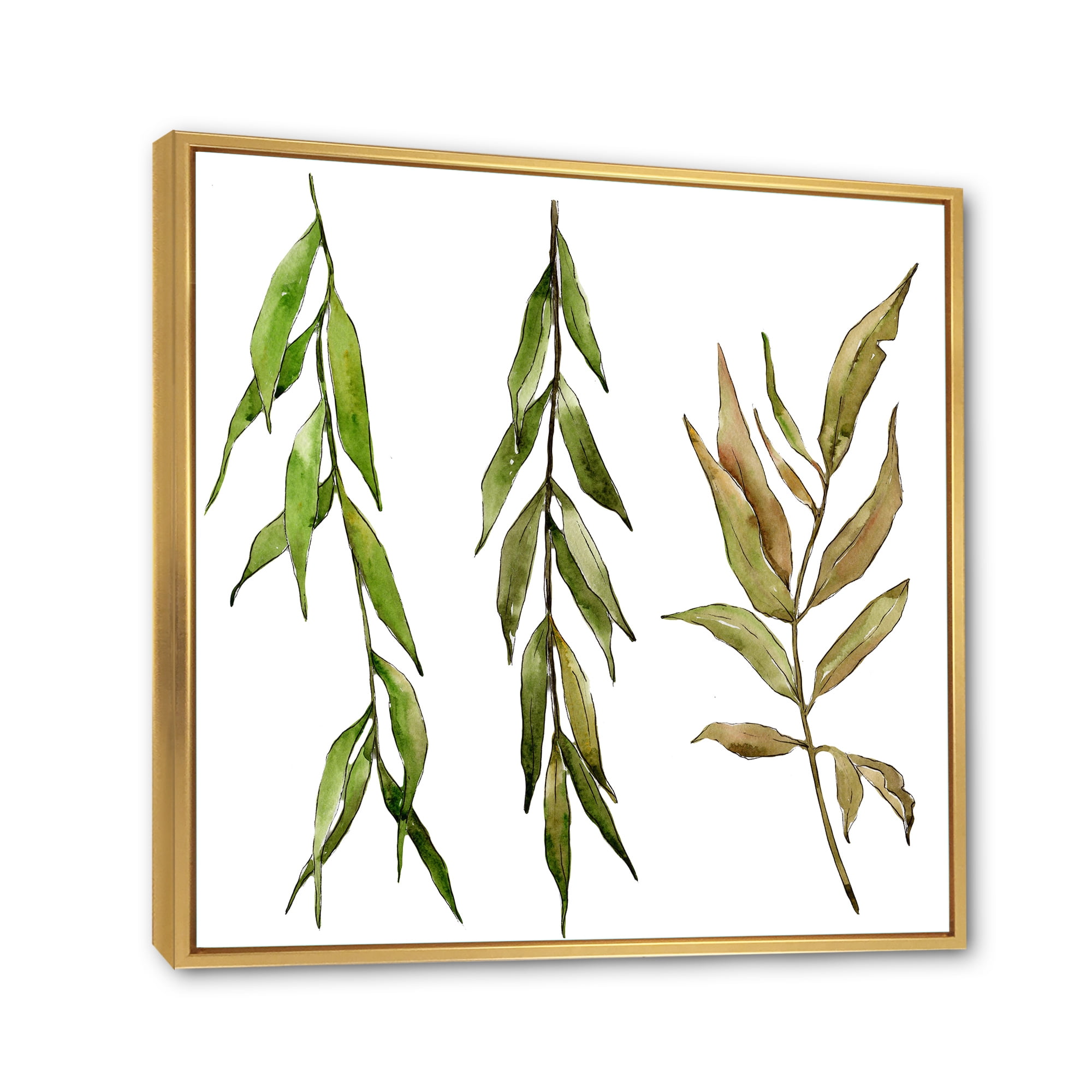 Designart 'Three Willow Branches On White' Farmhouse Framed Canvas Wall Art Print