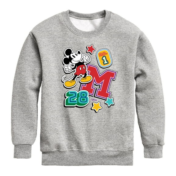 Disney - Mickey Mouse - Stitched Patches - Youth Crewneck Fleece Sweatshirt