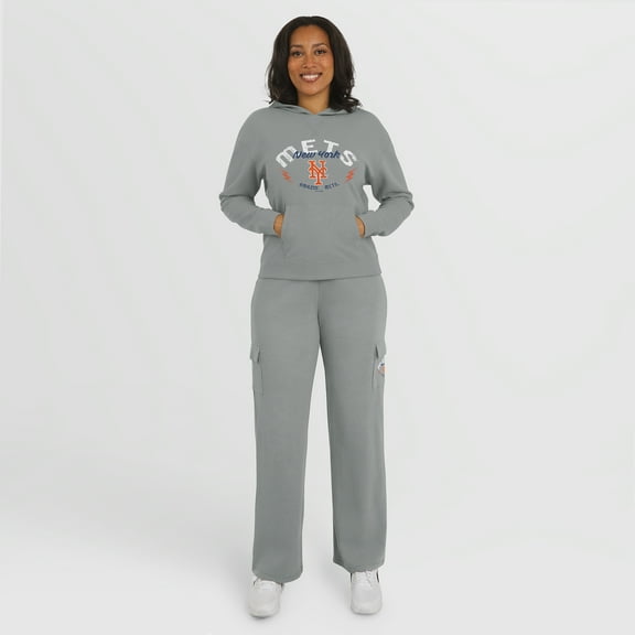 Women's WEAR by Erin Andrews Gray New York Mets Waffle-Knit Long-Sleeve Hoodie & Lounge Pant Set