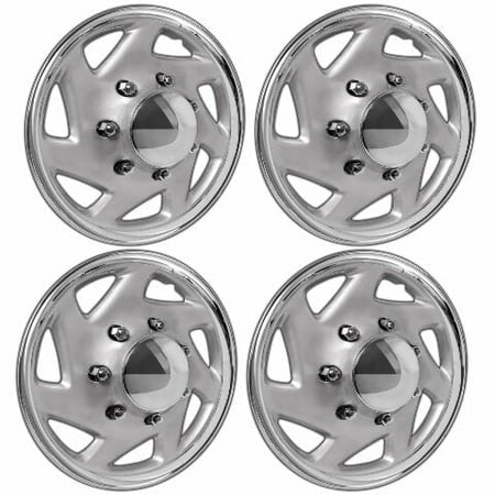 Fuel Rider Set of 4 16 inch Silver-Chrome Ring Snap-On Hubcaps Compatible With Select Ford Econoline  Super Duty Excursion ?Trucks Van Club Wagon