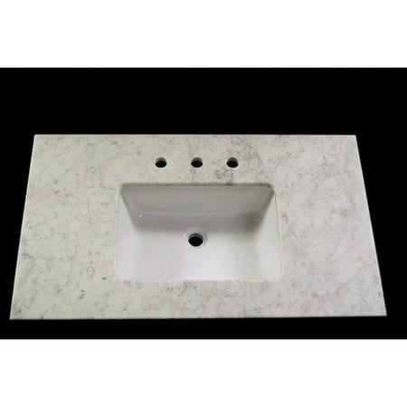 Vintage Stone 22'' x 37'' Marble Vanity Top with 8'' Centers and Rectangular Bowl in White Carrera