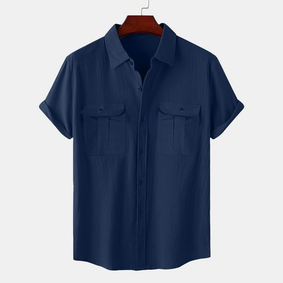 Mens Short Sleeve Shirts Button Down Mens Short Sleeve Button up Beach Short Sleeve Button up Shirts for Men Mens Casual Beach Shirts Navy L