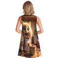 thumbnail image 2 of Bixox Robe Sans Manches Imprimé Chat de Dessin Animé pour Femmes avec Poches, Robe Décontractée Longueur Genou pour l'Été-3TG, 2 of 7