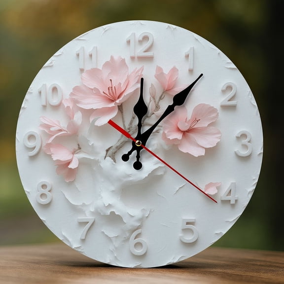 Wall Clock Decorative - Elegant Pink Flower A Print 2D Vintage Wall Clocks Battery Operated Silent Non-Ticking for Bedroom, Living Room, Kitchen, Office, Classroom, 10 Inch
