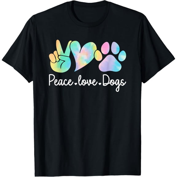 Peace Love Dogs Tie Dye Dog Lover Rescue Puppy T-ShirtMen's and women's gift, black and white T-shirt, size: Extra large S-4XL