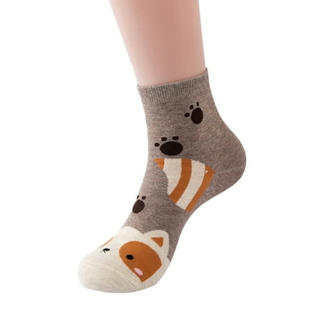

ZMHEGW Women Socks Winter Solid Color Brushed Thick Plush Warm Cartoon Animal Print