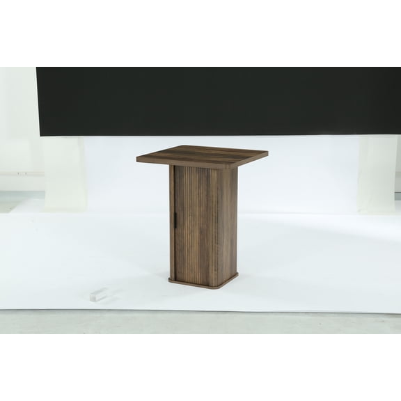 Finmind 27.6" Square Bar Table, Wooden Counter Height Pub Table with 3-Tier Hidden Storage and Sliding Doors, Rustic Brown