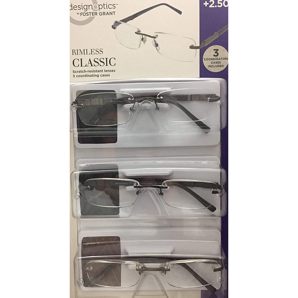 Design Optics Rimless Classic Reading Glasses +2.50 (3 count, includes