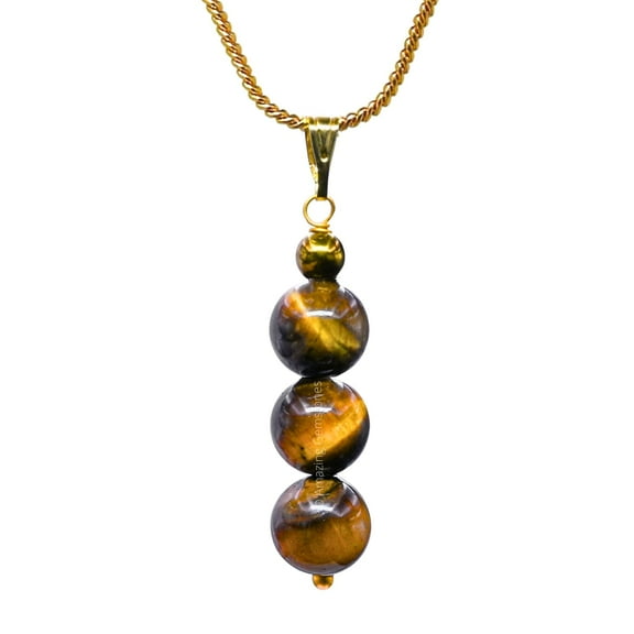 Tiger Eye Bead Necklace - Golden Necklace Pendant Jewelry for Women
