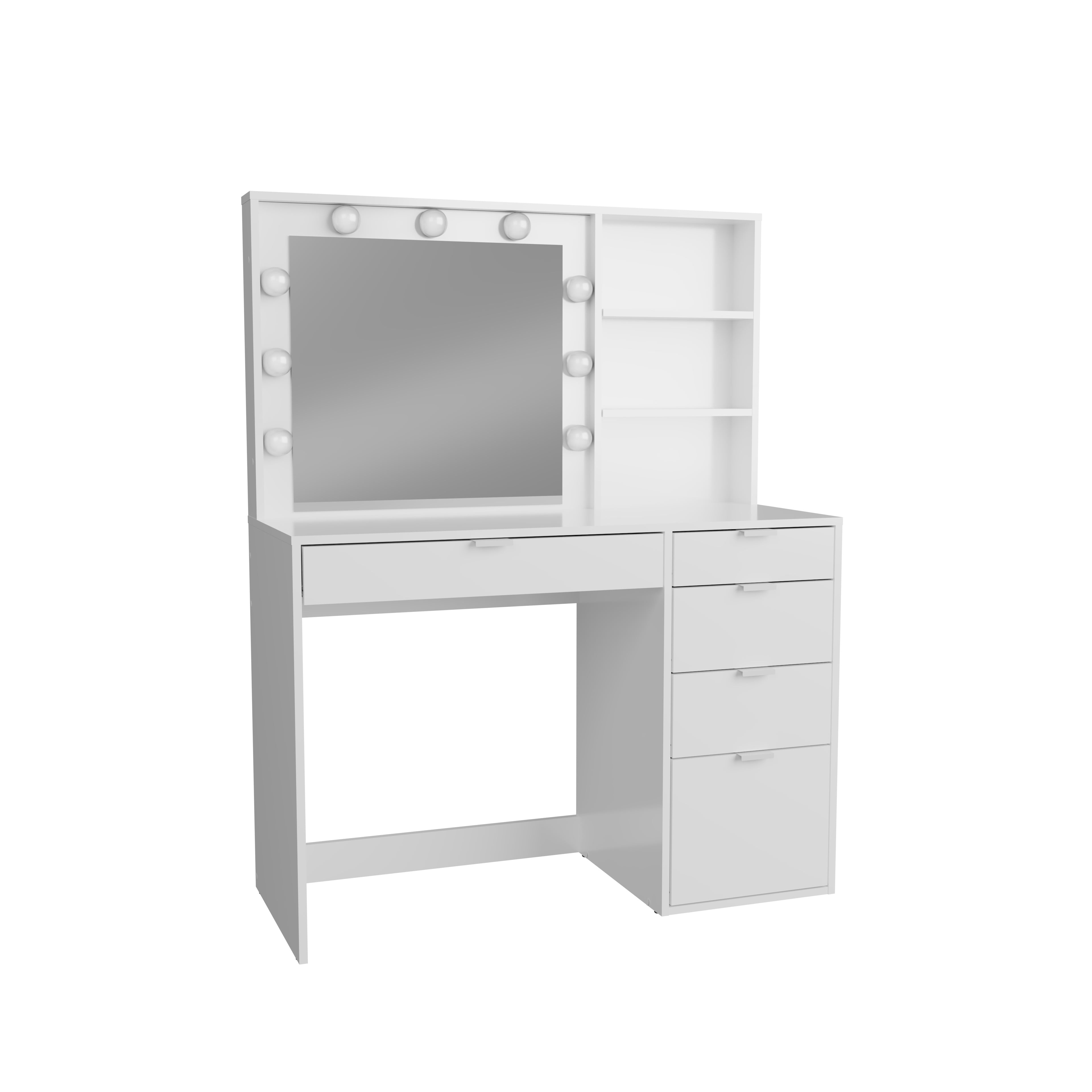 Kappesberg Jess Lighted Vanity Table: Functionality and Style for Your Space, for Adults and Teens - White