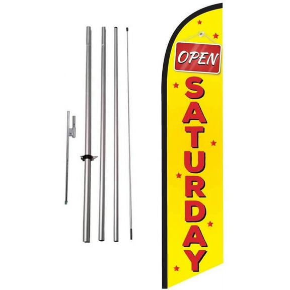 Open Saturday Advertising Feather Banner Swooper Flag Sign with Flag Pole Kit and Ground Stake