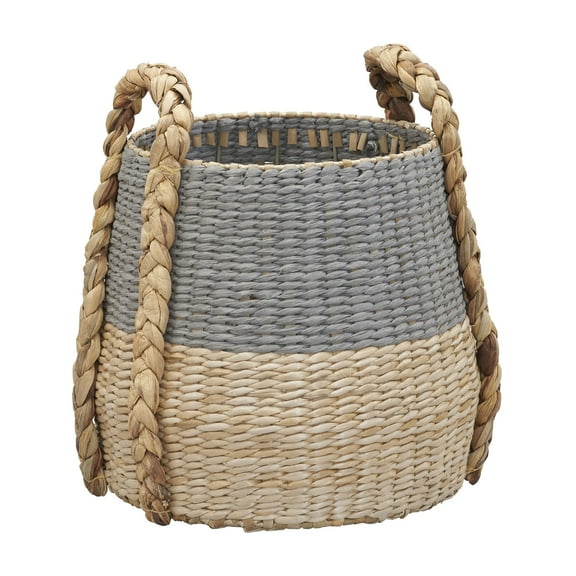 Household Essentials Cattail and Paper Terra Basket, Natural and Gray