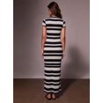 thumbnail image 3 of Womens Casual Round Neck Short Sleeve Striped Black Maxi Dress, 3 of 5